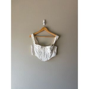 olivaceous white eyelet floral corset top